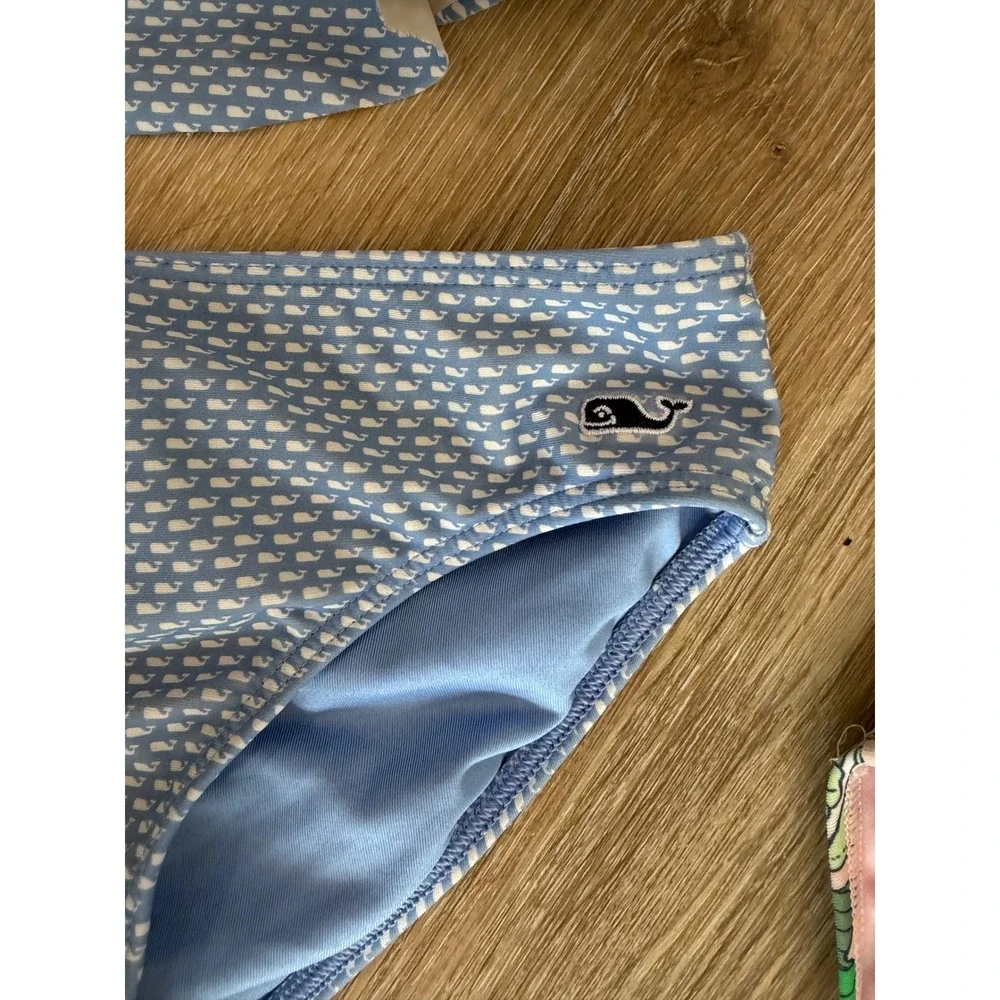 Vineyard Vines Preppy Swimwear Girls 5-6 Blue Whale Floral Bikini One-Piece Set